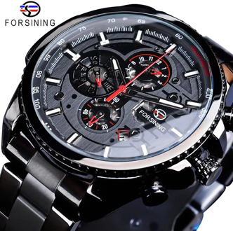 Forsining Three Dial Calendar Stainless Steel Men Mechanical Automatic Wrist Watches Top Brand Luxury Military Sport Male Clock