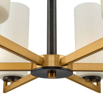 Fortano kroonluchter 6-lamps glazen kap messing, zwart, wit