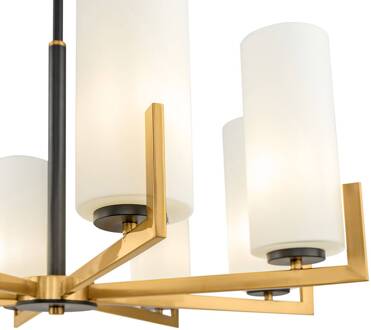 Fortano kroonluchter 8-lamps glazen kap messing, zwart, wit