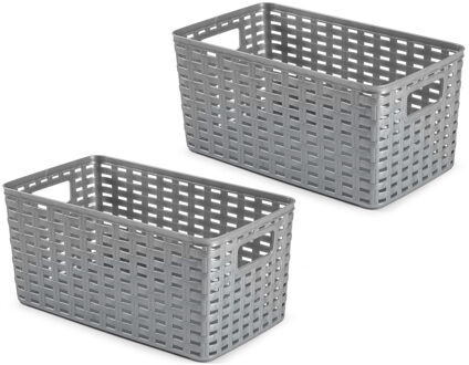 Forte Plastics 14x Kunststof opbergbakjes/opbergmandjes zilver 5 liter - 15 x 28 x 13 cm - kasten manden/dozen/bakken/organisers