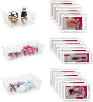 Forte Plastics 18x stuks transparante opbergbakjes/lade-verdelers in 3 formaten