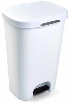 Forte Plastics 1x Kunststof afvalemmers/vuilnisemmers wit 50 liter met deksel en pedaal - Pedaalemmers