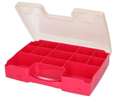 Forte Plastics 1x Opbergkoffertje/opbergboxen met kliksluiting 13-vaks fuchsia roze - Opbergbox