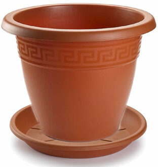 Forte Plastics 1x stuks bloempotten met onderschaal terra cotta rond diameter 50 cm - Plantenpotten Rood