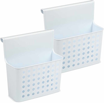 Forte Plastics 2x Badkamer/keuken hangmandjes/organizers wit/lichtblauw 26 cm - Opbergmanden