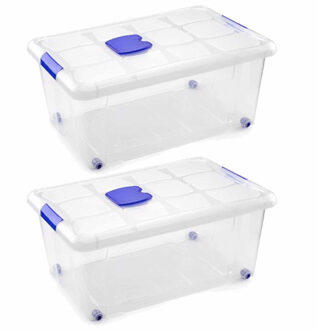 Forte Plastics 2x Opbergbakken/organizers met deksel 36 liter 59 cm transparant - Opbergbox