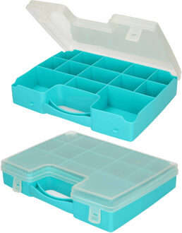 Forte Plastics 2x Opbergkoffertje/opbergboxen met kliksluiting 13-vaks blauw - Opbergbox