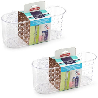 Forte Plastics 2x Plastic opberg bakjes met zuignappen van 26 x 12 cm - Douche- en badrekjes Transparant