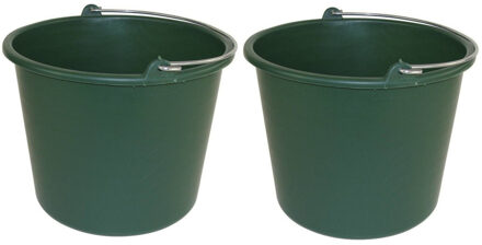 Forte Plastics 2x Schoonmaakemmers/huishoudemmers 12 liter groen - Emmers