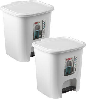 Forte Plastics 2x Stuks afvalemmer/pedaalemmer 7.5 liter met deksel en pedaal wit - Pedaalemmers