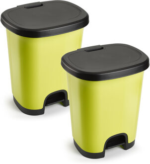 Forte Plastics 2x Stuks afvalemmer/vuilnisemmer/pedaalemmer 18 liter in het kiwi groen/zwart met deksel en pedaal - Pedaalemmers