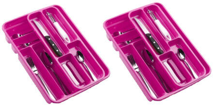 Forte Plastics 2x stuks bestekbakken/bestekhouders 2 lagen roze L40 x B30 x H7 cm - Bestekbakken