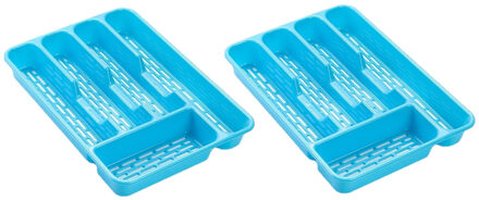 Forte Plastics 2x stuks bestekbakken/bestekhouders 5-vaks blauw L24 x B24 x H4 cm - Bestekbakken