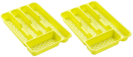 Forte Plastics 2x stuks bestekbakken/bestekhouders 5-vaks lime groen L33 x B24 x H4 cm - Bestekbakken