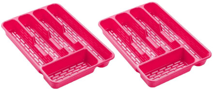 Forte Plastics 2x stuks bestekbakken/bestekhouders 5-vaks roze L33 x B24 x H4 cm - Bestekbakken