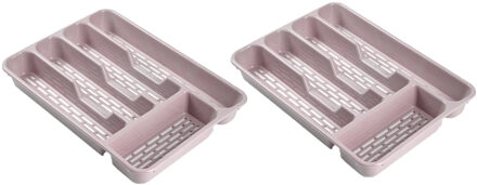 Forte Plastics 2x stuks bestekbakken/bestekhouders 5-vaks roze L33 x B24 x H4 cm - Bestekbakken