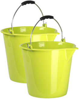 Forte Plastics 2x stuks huishoud schoonmaak emmers kunststof groen 9 liter inhoud 30 x 26 cm - Emmers