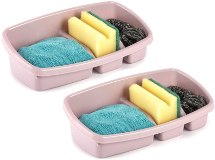 Forte Plastics 2x stuks keuken spons/doekjes houders 26 x 14 cm oud roze - Keukenhulphouders