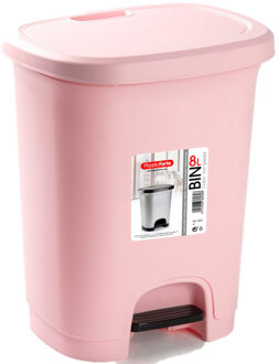 Forte Plastics 2x Stuks Kunststof Afvalemmers/vuilnisemmers/pedaalemmers Lichtroze 8 Liter Met Deksel En Pedaal 25 X 21 X 30 Cm