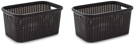 Forte Plastics 2x stuks kunststof open rotan wasmand van 35 liter in het donkerbruin - Wasmanden Wit