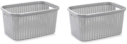 Forte Plastics 2x stuks kunststof open rotan wasmand van 35 liter in het zilvergrijs - Wasmanden Zilverkleurig