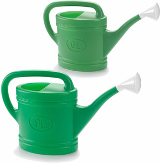 Forte Plastics 2x stuks kunststof tuin gieters 6 en 9 liter groen