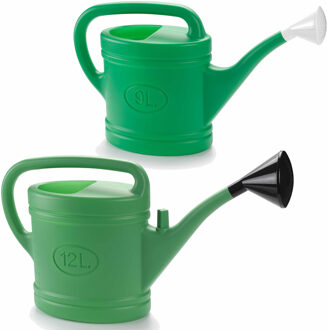 Forte Plastics 2x stuks kunststof tuin gieters 9 en 12 liter groen