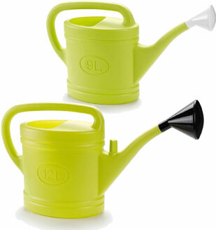 Forte Plastics 2x stuks kunststof tuin gieters 9 en 12 liter lichtgroen