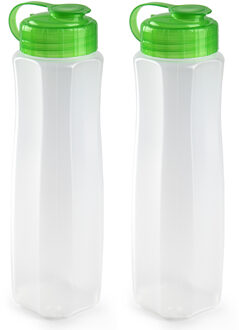 Forte Plastics 2x stuks kunststof waterflessen 1000 ml transparant met dop groen - Drinkflessen