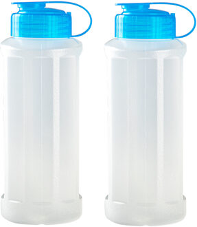 Forte Plastics 2x stuks kunststof waterflessen 1100 ml transparant met dop blauw - Drinkflessen