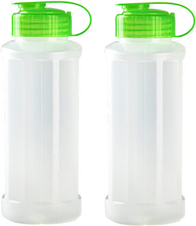 Forte Plastics 2x stuks kunststof waterflessen 1100 ml transparant met dop groen - Drinkflessen