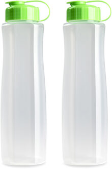 Forte Plastics 2x stuks kunststof waterflessen 1500 ml transparant met dop groen - Drinkflessen