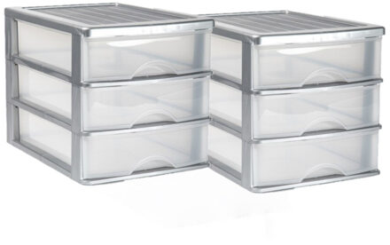 Forte Plastics 2x stuks ladeblok/bureau organizer met 3 lades grijs/transparant - L35,5 x B27 x H26 - Opruimen/opbergen laatjes