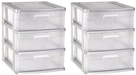 Forte Plastics 2x stuks ladeblok/bureau organizer met 3x lades grijs/transparant - L40 x B39 x H39.5 cm - Opruimen/opbergen laatjes