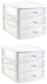 Forte Plastics 2x stuks ladeblok/bureau organizer met 3x lades wit/transparant - L35,5 x B27 x H27 - Opruimen/opbergen laatjes