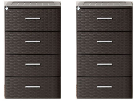 Forte Plastics 2x stuks ladeblok/bureau organizer met 4 lades rotan bruin 39,5 x 36,5 x 61,5 cm - Ladeblokken kantoorartikelen