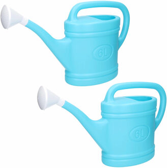 Forte Plastics 2x Stuks Lichtblauwe Tuin Planten Gieter Met Broeskop 6 Liter - Gieters