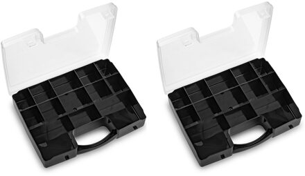 Forte Plastics 2x stuks opbergkoffertje/opbergdoos/sorteerboxen 13-vaks kunststof zwart 27 x 20 x 3 cm - Opbergbox