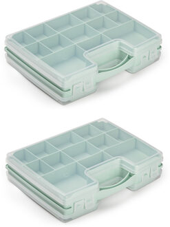 Forte Plastics 2x stuks opbergkoffertje/opbergdoos/sorteerboxen 21-vaks kunststof mintgroen 28 x 21 x 6 cm - Opbergbox