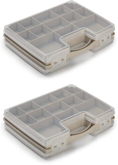 Forte Plastics 2x stuks opbergkoffertje/opbergdoos/sorteerboxen 21-vaks kunststof taupe 28 x 21 x 6 cm - Opbergbox