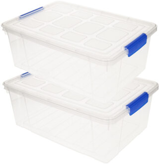 Forte Plastics 2x stuks opslag/opberg boxen/bakken transparant met deksel 37 x 26 x 14 cm met inhoud 9 liter - Opbergbox