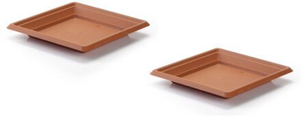 Forte Plastics 2x stuks opvangschaal Plantenbak terra cotta vierkant voor een 30 cm diameter pot - Plantenbakken Rood