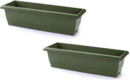 Forte Plastics 2x stuks plantenbak groen rechthoekig 60 x 20 x 16 cm - Plantenbakken