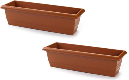 Forte Plastics 2x stuks plantenbak terra cotta rechthoekig 60 x 20 x 16 cm - Plantenbakken Rood