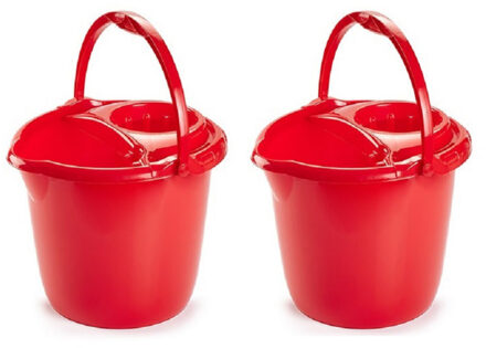 Forte Plastics 2x stuks rode dweilemmer/mopemmer 15 liter 38 x 34 cm - Emmers Rood