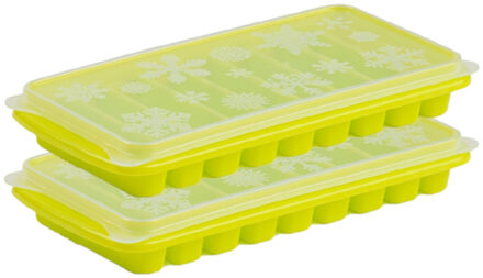 Forte Plastics 2x stuks Trays met Flessenhals ijsblokjes/ijsklontjes staafjes vormpjes 10 vakjes kunststof groen - IJsblokjesvormen