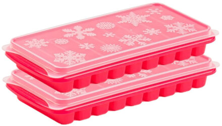 Forte Plastics 2x stuks Trays met Flessenhals ijsblokjes/ijsklontjes staafjes vormpjes 10 vakjes kunststof roze - IJsblokjesvormen