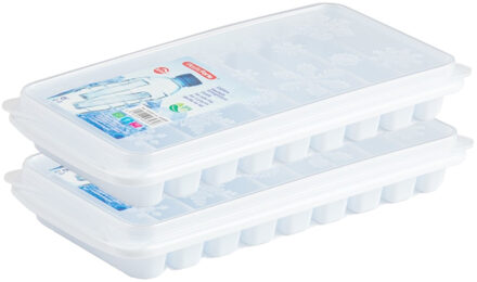 Forte Plastics 2x stuks Trays met Flessenhals ijsblokjes/ijsklontjes staafjes vormpjes 10 vakjes kunststof wit - IJsblokjesvormen