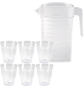 Forte Plastics 2x stuks Water/limonade schenkkannen 2 liter met 12x kunststof glazen voordeelset - Schenkkannen Transparant