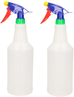 Forte Plastics 2x stuks waterverstuivers/sprayflessen transparant/rood/groen/blauw/geel 1 liter - Waterverstuivers